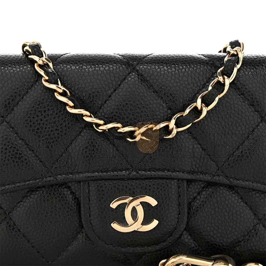 CHANEL CAVIAR QUILTED BELT BAG BLACK GOLD HARDWARE A81081  (10.5*7*2.5cm)